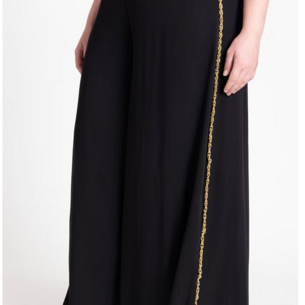 Eloquii Black Wide Leg Pants with Gold Chain Detail